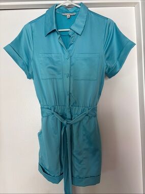Haute Monde Turquoise Satin-Look Romper